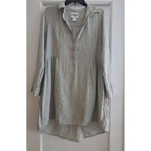 H Halston Womens Small 100% Linen Tunic Dress Sage Green Long Sleeve